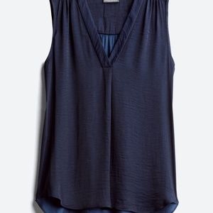 VINCE CAMUTO Sleeveless V-Neck Blouse Navy Blue XL